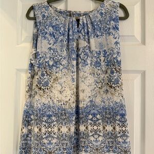 Ivanka Trump Blue and Cream Patterned Top